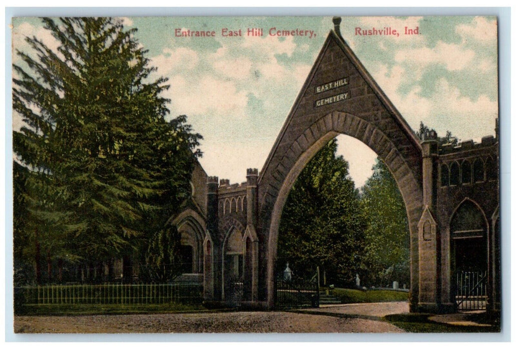 c1910's Entrance East Hill Cemetery Dirt Road Rushville Indiana IN Postcard