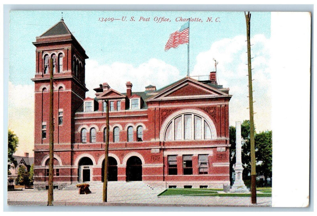 c1905 U.S. Post Office Charlotte North Carolina NC Unposted Postcard