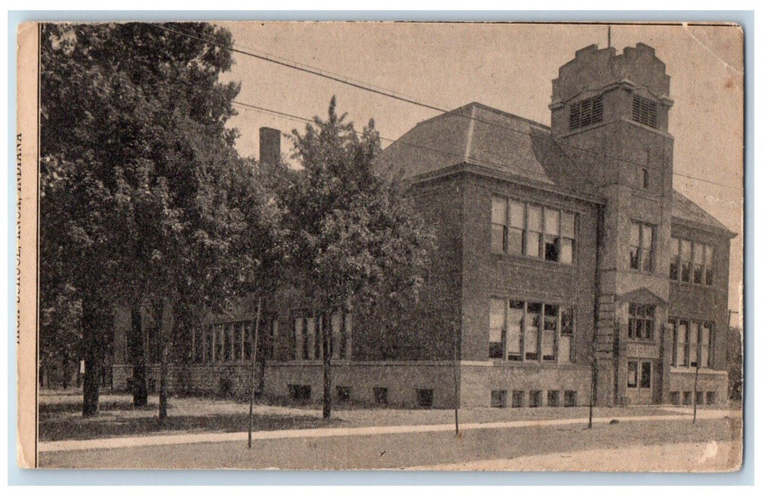 1923 High School Building Scene Street Knox Indiana IN Posted Vintage Postcard