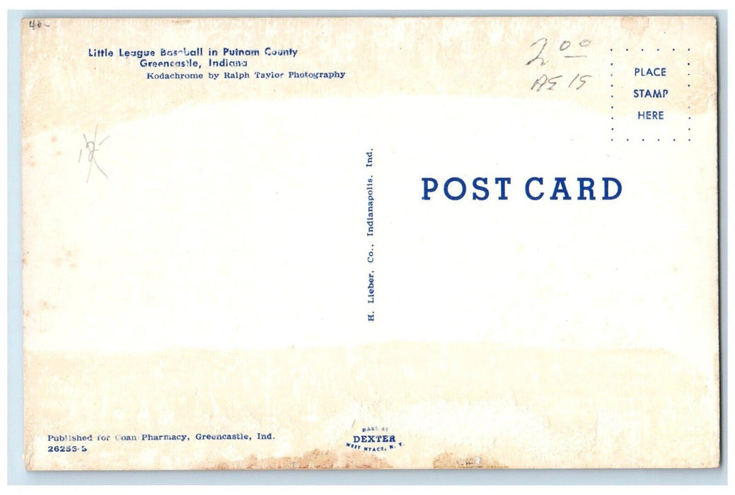 Little League Baseball Putnam County Greencastle Indiana IN Vintage Postcard