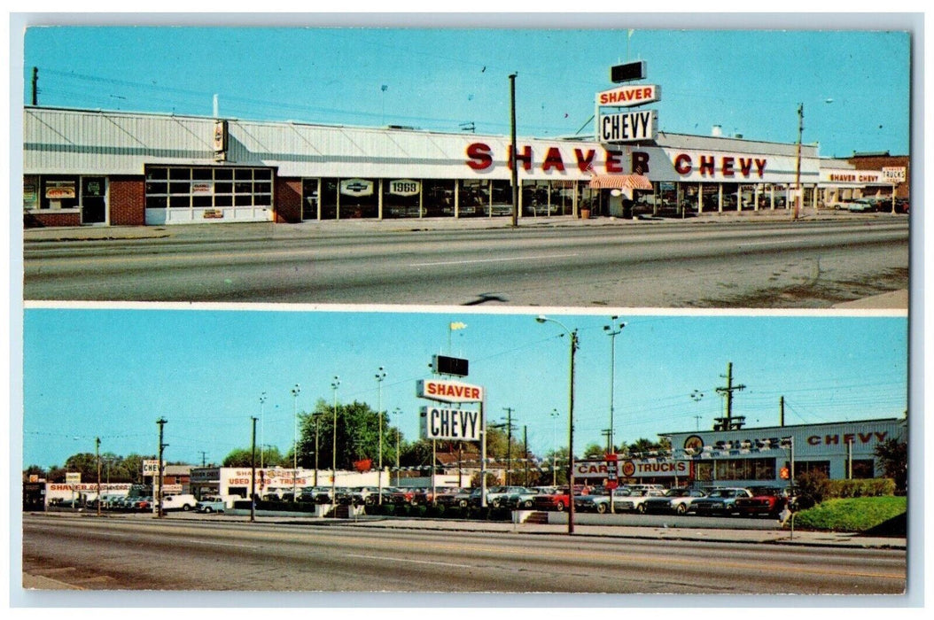 c1960's Shaver Chevy Car Trucks Roadside Gary Indiana IN Dual View Postcard