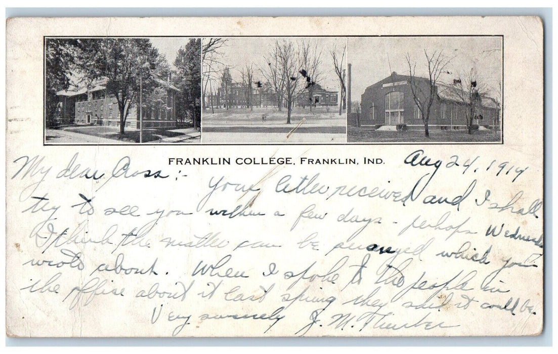1914 Franklin College Building Franklin Indiana IN, Multiview Antique Postcard