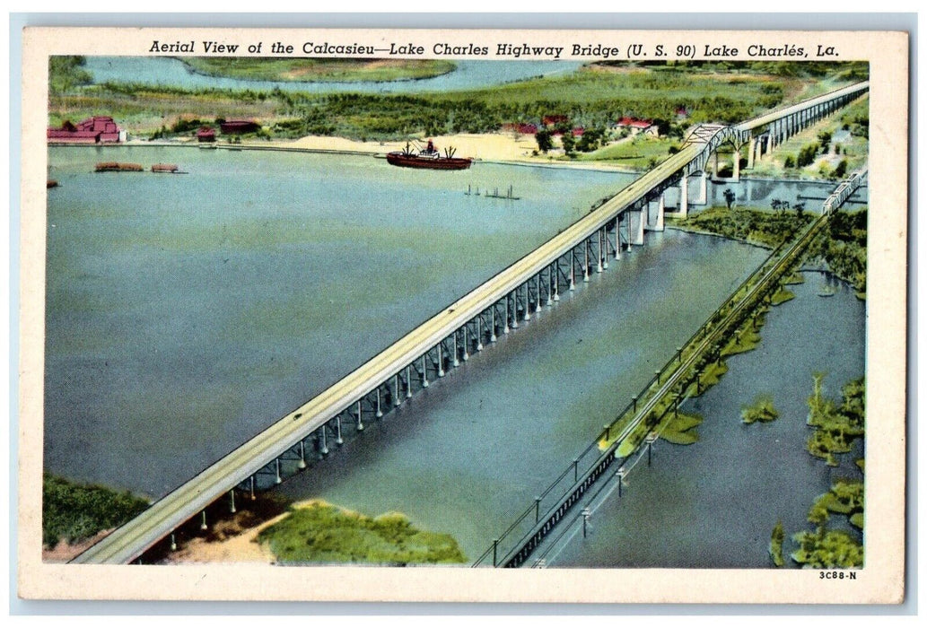 c1940's Aerial View of the Calcasieu Lake Charles Iowa IA Unposted Postcard