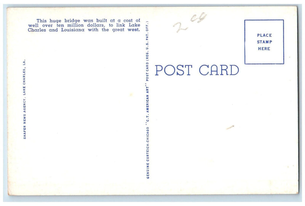 c1940's Aerial View of the Calcasieu Lake Charles Iowa IA Unposted Postcard