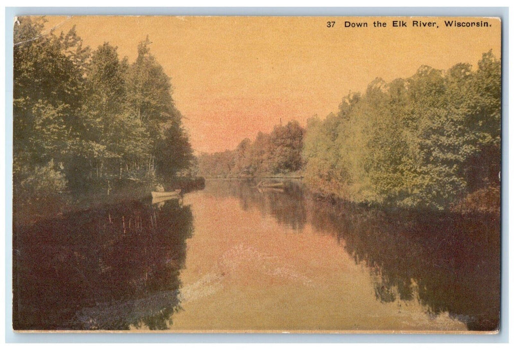 View Of Down The Elk River Wisconsin WI Soo Line Advertising Vintage Postcard