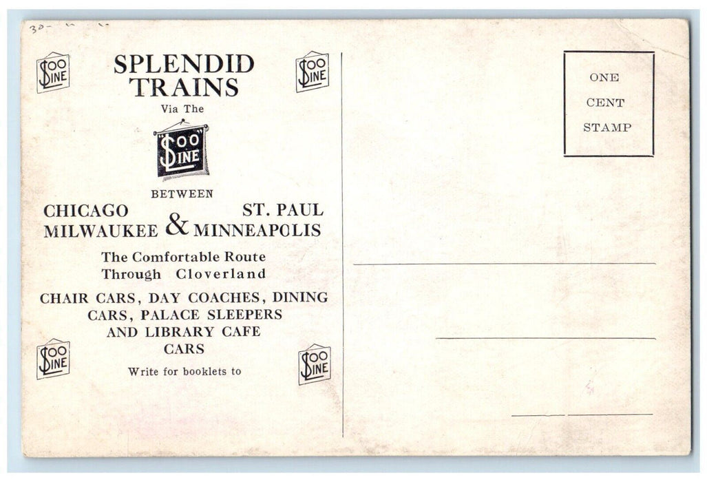 View Of Down The Elk River Wisconsin WI Soo Line Advertising Vintage Postcard