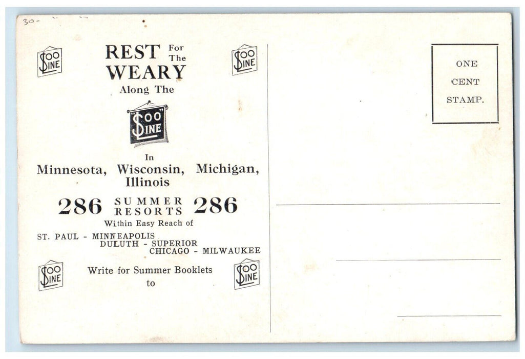Summer Days In Wisconsin WI, Canoeing Soo Line Advertising Unposted Postcard