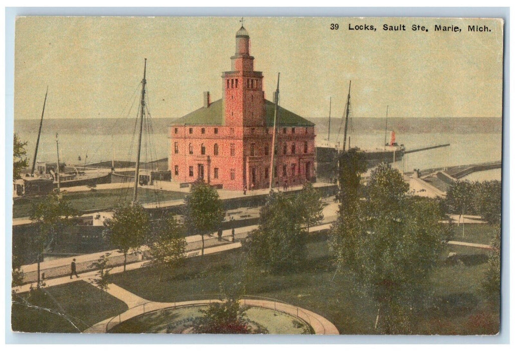 Locks Sault Ste. Marie Michigan MI, Soo Line Advertising Unposted Postcard
