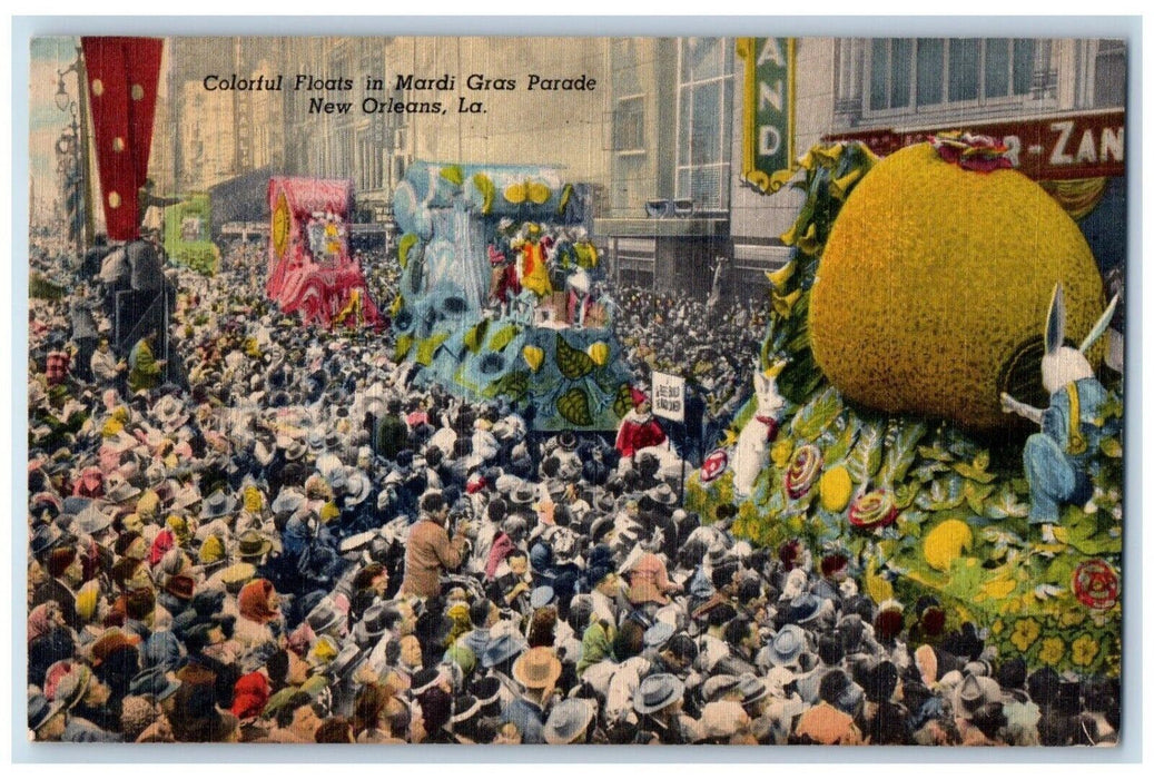 1954 Colorful Floats In Mardi Gras Parade New Orleans Louisiana LA Postcard