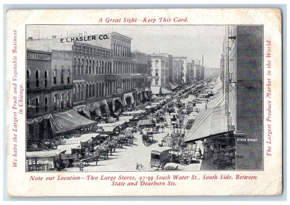 Two Large Stores State And Dearborn Sts Market EL Hasler Co Advertising Postcard