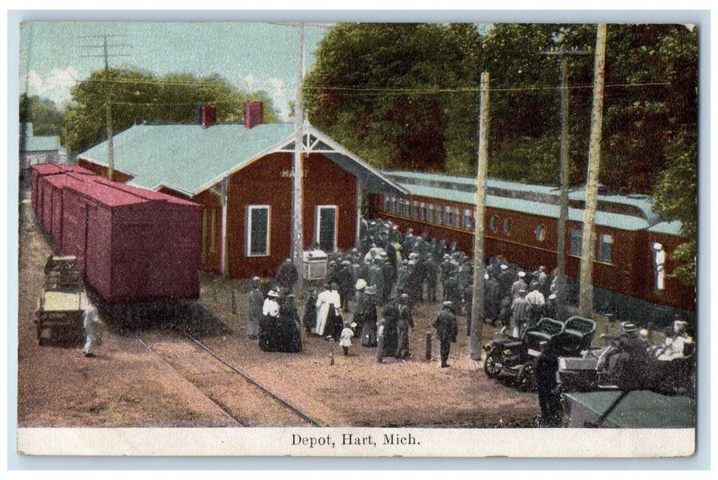 c1910's Depot Railroad Train Car Hart Michigan MI Unposted Antique Postcard