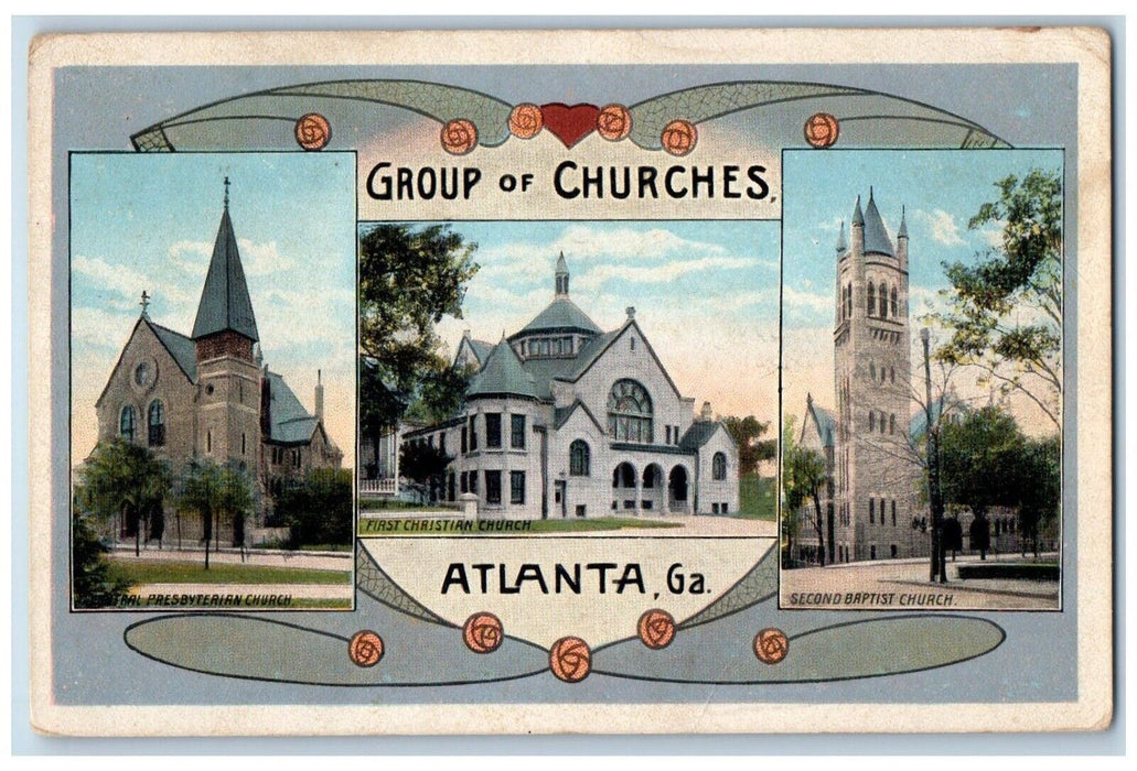 1918 Group of Churches Atlanta Georgia GA Antique Posted Multiview Postcard