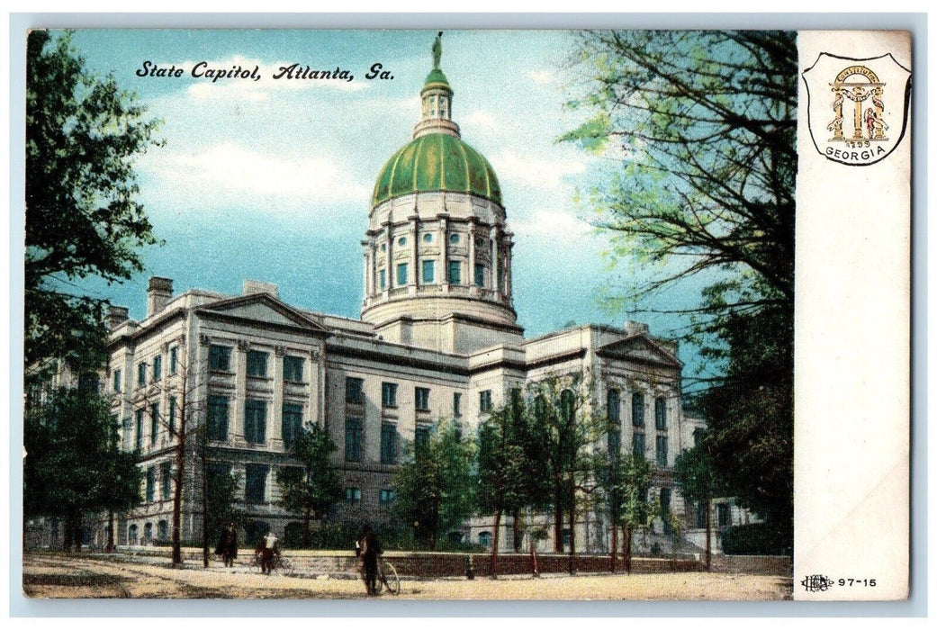 c1910 State Capitol Atlanta Georgia GA Georgia Constitution Logo Postcard