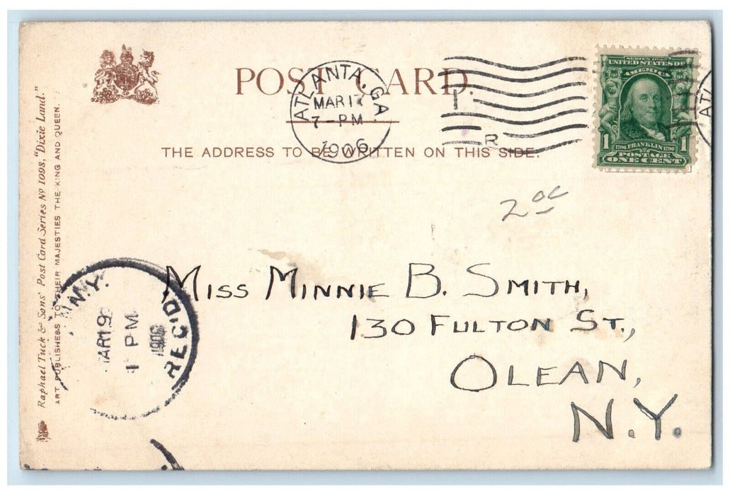 1906 De Ole Cabin Home Atlanta Georgia GA Antique Posted Tuck Art Postcard