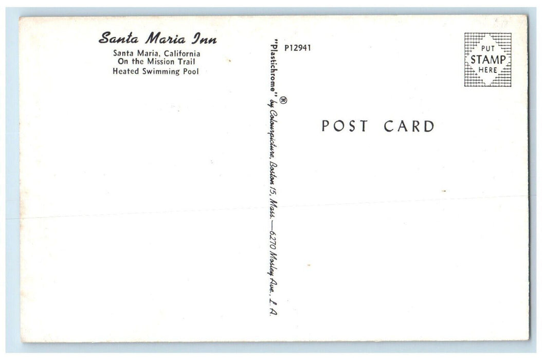 1960 Santa Maria Inn Mission Trail Swimming Pool Santa Maria California Postcard