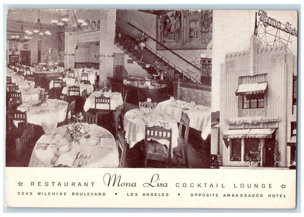 1910 Mona Lisa Restaurant Cocktail Lounge Wilshire Blvd Los Angeles CA  Postcard