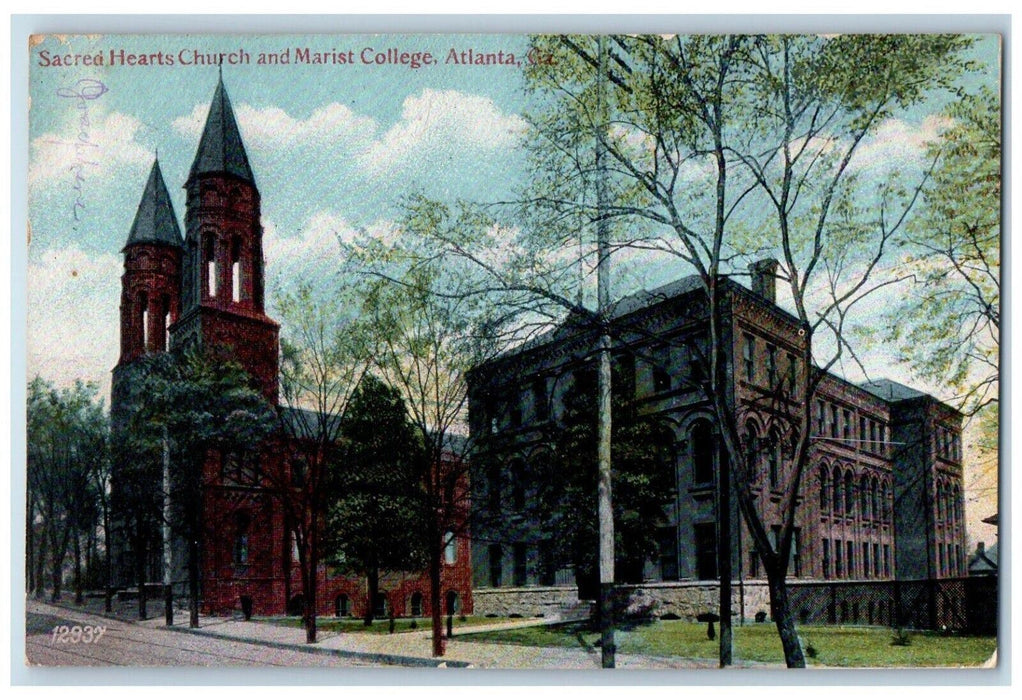 1909 Sacred Hearts Church Marist College Atlanta GA Antique Postcard