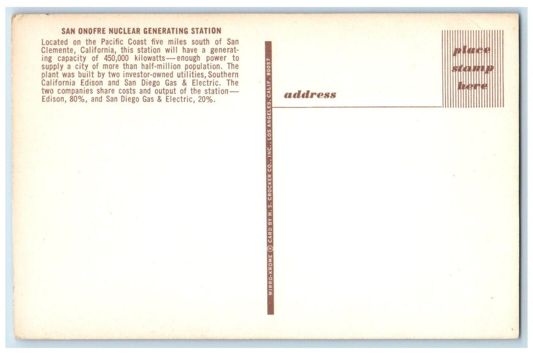 c1950 San Onofre Nuclear Generating Station Pacific Coast San Clemente Postcard
