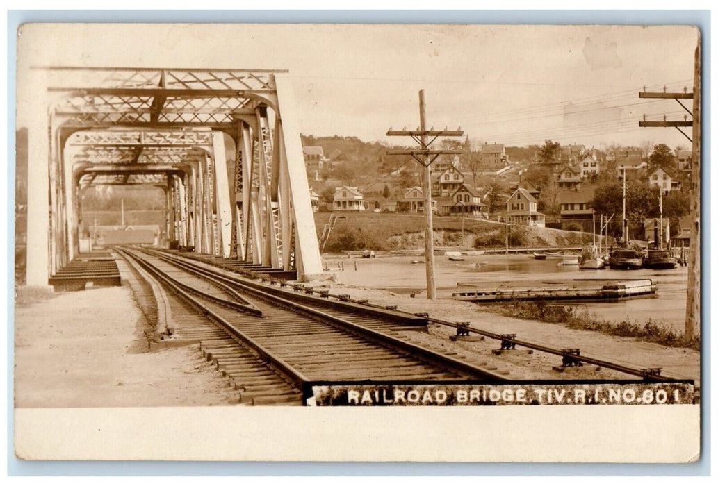 1912 Railroad Bridge Sakonnet River Portsmouth Tiverton RI RPPC Photo Postcard