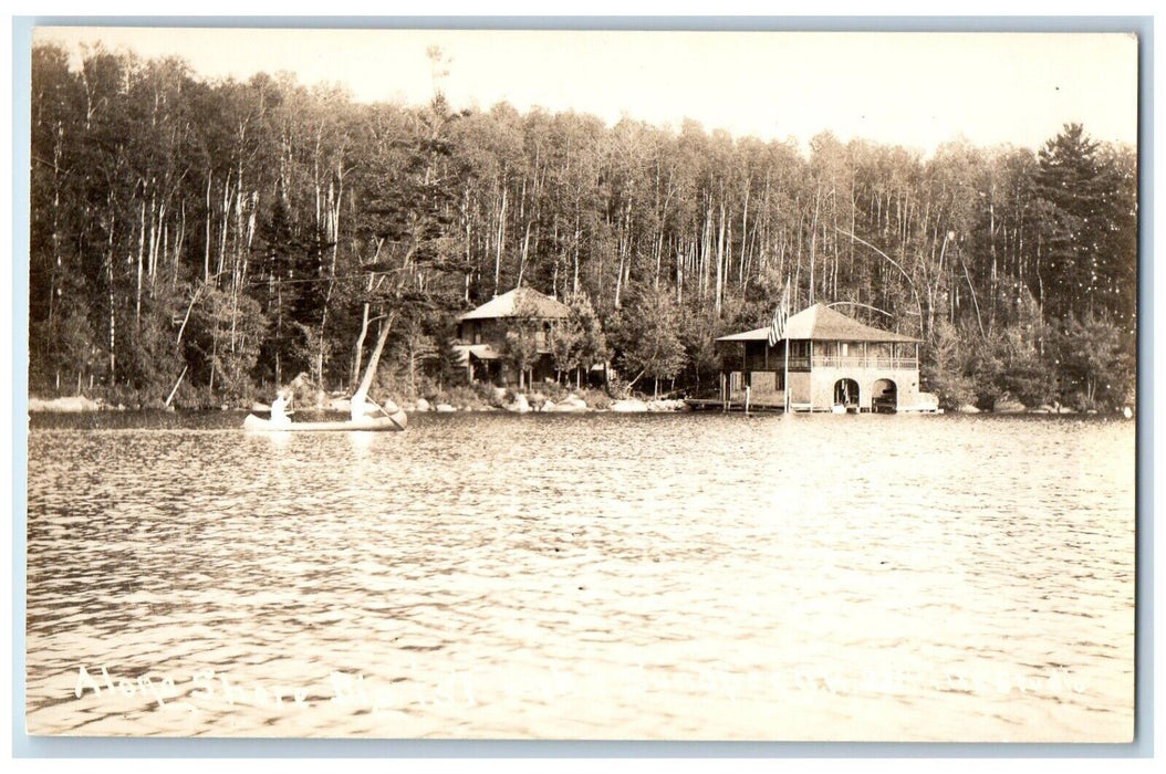 c1910's Residence Boat House Canoe Lake Sunapee Shore NH RPPC Photo Postcard