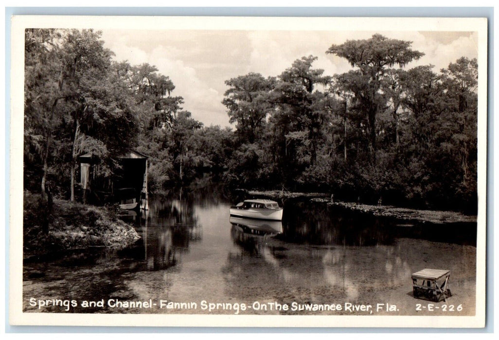 c1940's Fannin Spring Channel Suwannee River Boat FL RPPC Photo Postcard