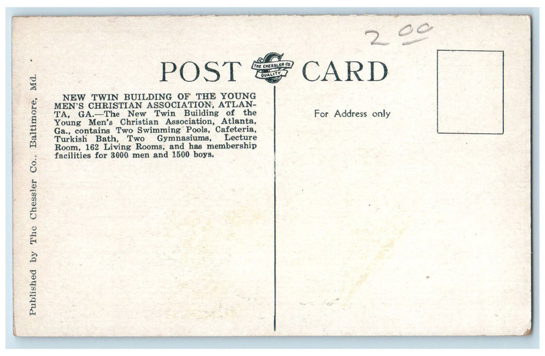 c1920's Young Men's Christian Association Building Atlanta Georgia GA Postcard