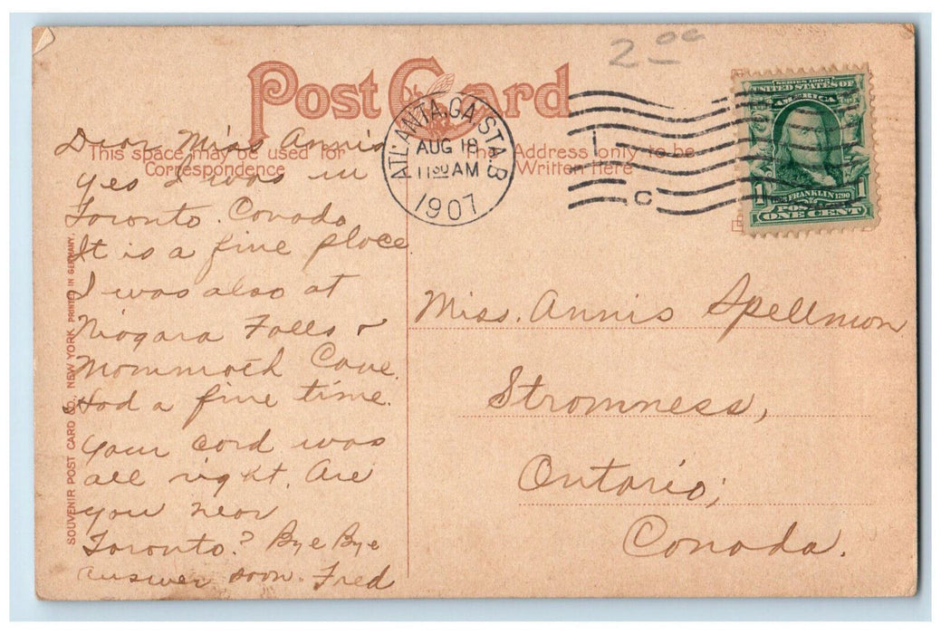 1907 Junction of the Two Peachstree Streets Atlanta Georgia GA Antique Postcard