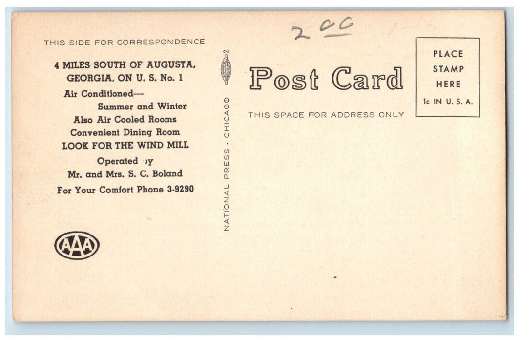 c1940's Dutch Motel Augusta GA Unposted Antique Multiview Advertising Postcard
