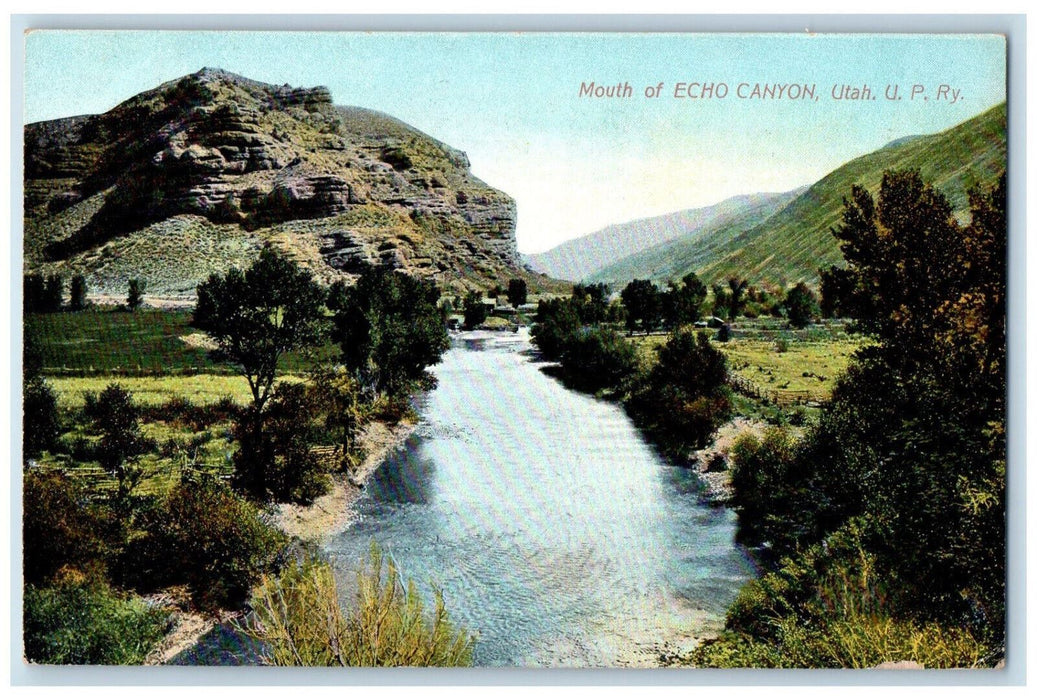 Scenic View of Mouth Of Echo Canyon Utah UT, U.P. Railway Vintage Postcard