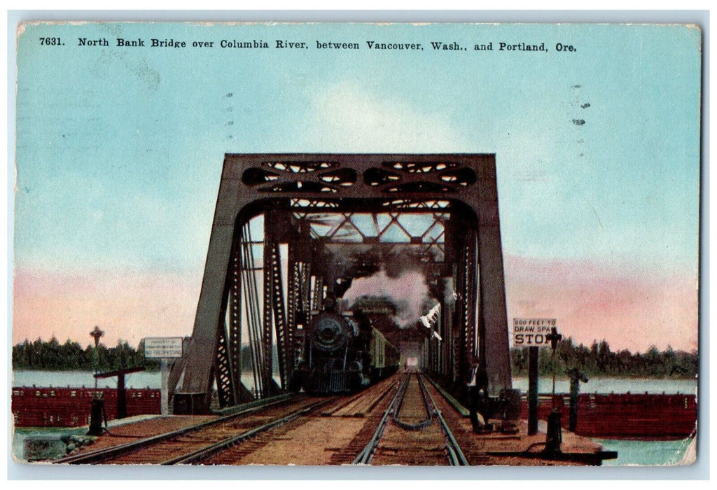 1911 North Bank Bridge Over Columbia River Portland Oregon OR Antique Postcard