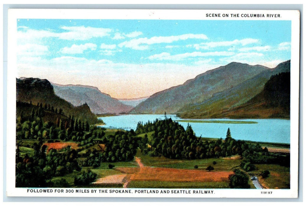 Scene On Columbia River Followed For 300 Miles By The S. P. & S Railway Postcard