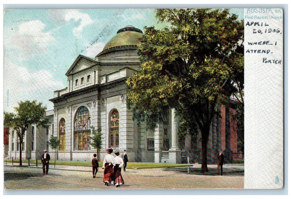 1906 Porter Attended First Baptist Church Augusta Georgia GA Tuck Art Postcard
