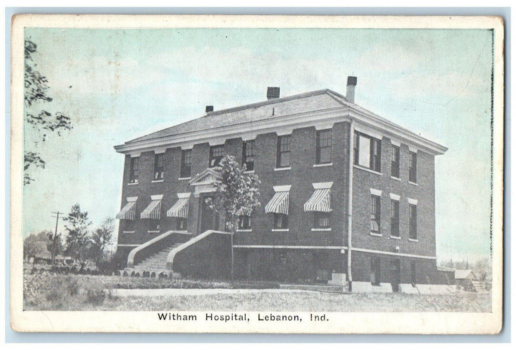 1921 Witham Hospital Building Exterior Scene Lebanon Indiana IN Antique Postcard