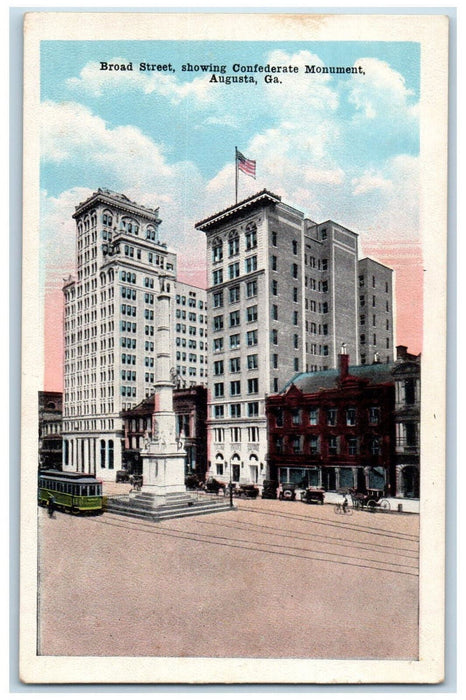 c1920's Broad Street Confederate Monument Augusta Georgia GA Antique Postcard
