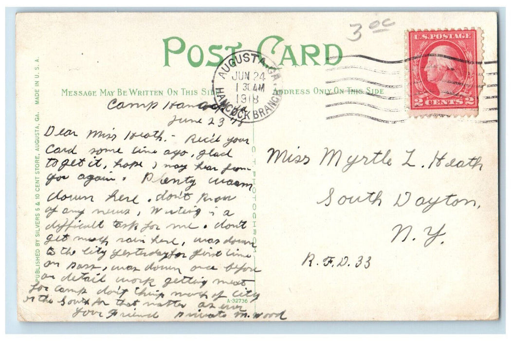 1918 St. John's Church Augusta Georgia GA Antique Posted Silvers 5 & 10 Postcard