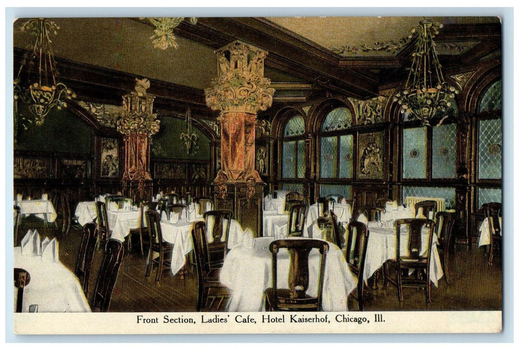 Front Section Ladies' Cafe Hotel Kaiserhof Chicago Illinois IL Vintage Postcard