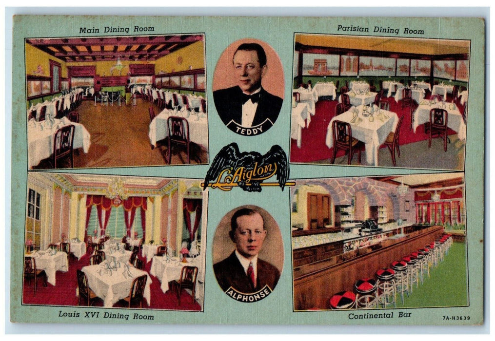L'Aiglon Restaurant Dining Continenta Bar Scene Chicago IL Multiview  Postcard