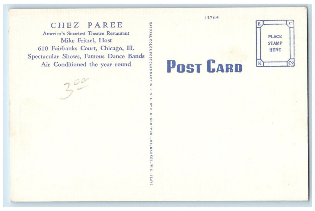 Chez Paree Theatre Restaurant Tropical Circle Chicago Illinois IL Postcard