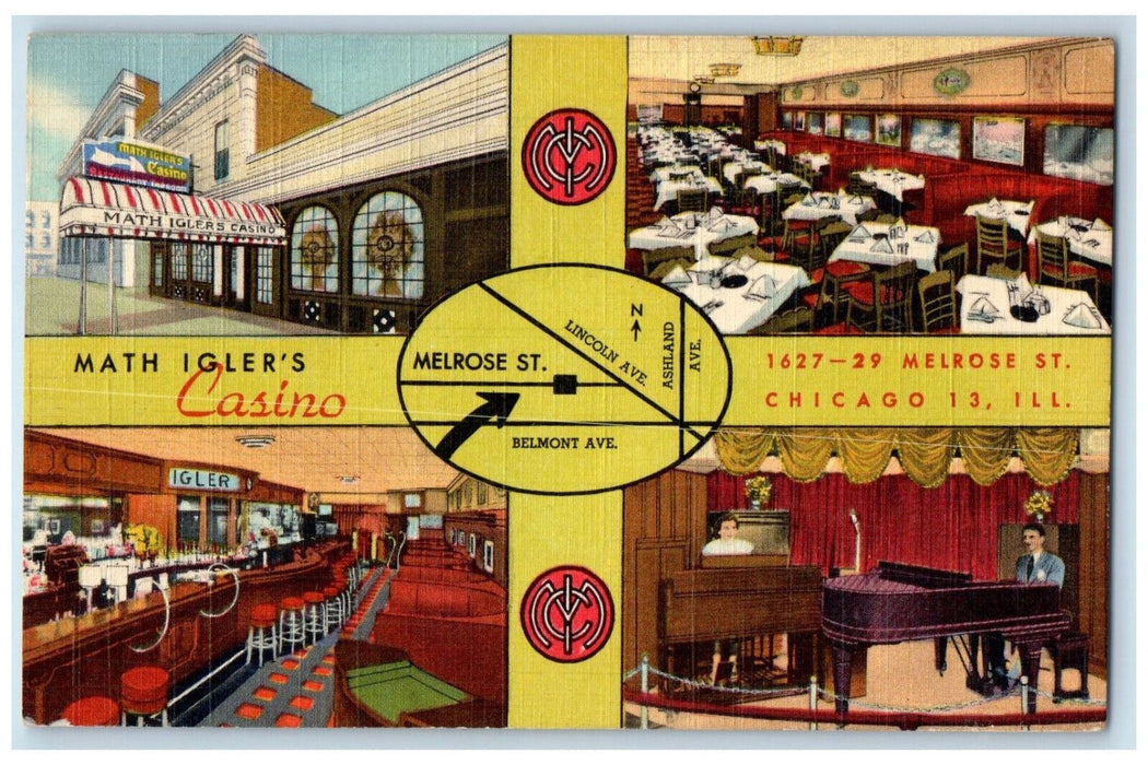 1951 View Of Math Igler's Casino Chicago Illinois IL Multiview Vintage Postcard
