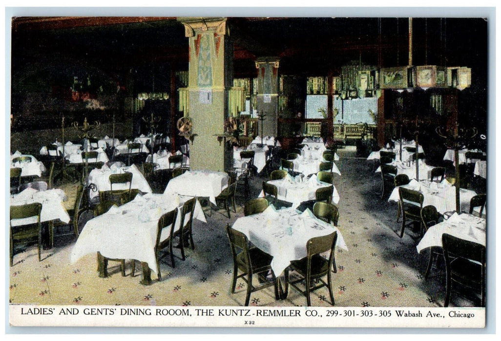 Ladies' And Gents' Dining Room The Kuntz-Remmler Co Chicago Illinois IL Postcard