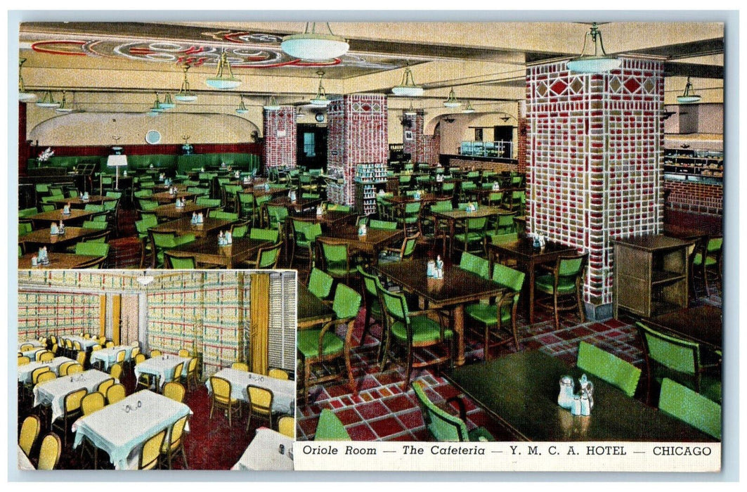 Oriole Room The Cafeteria Y.M.C.A Hotel Chicago Illinois IL Dual View Postcard