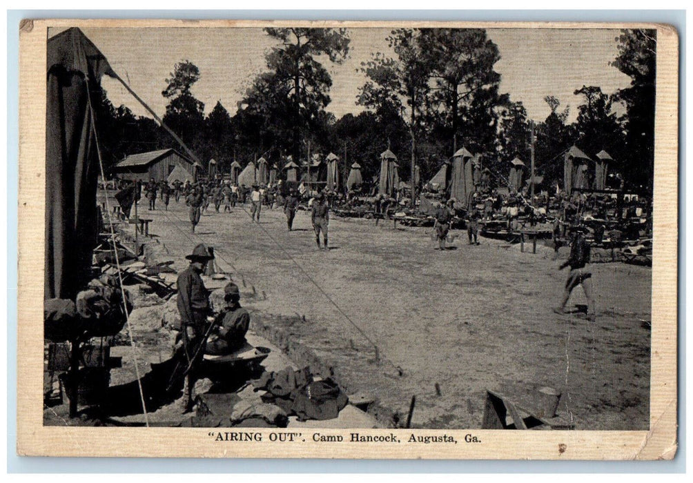 1918 Army Scene Airing Out Camp Hancock Augusta Georgia GA Antique Postcard