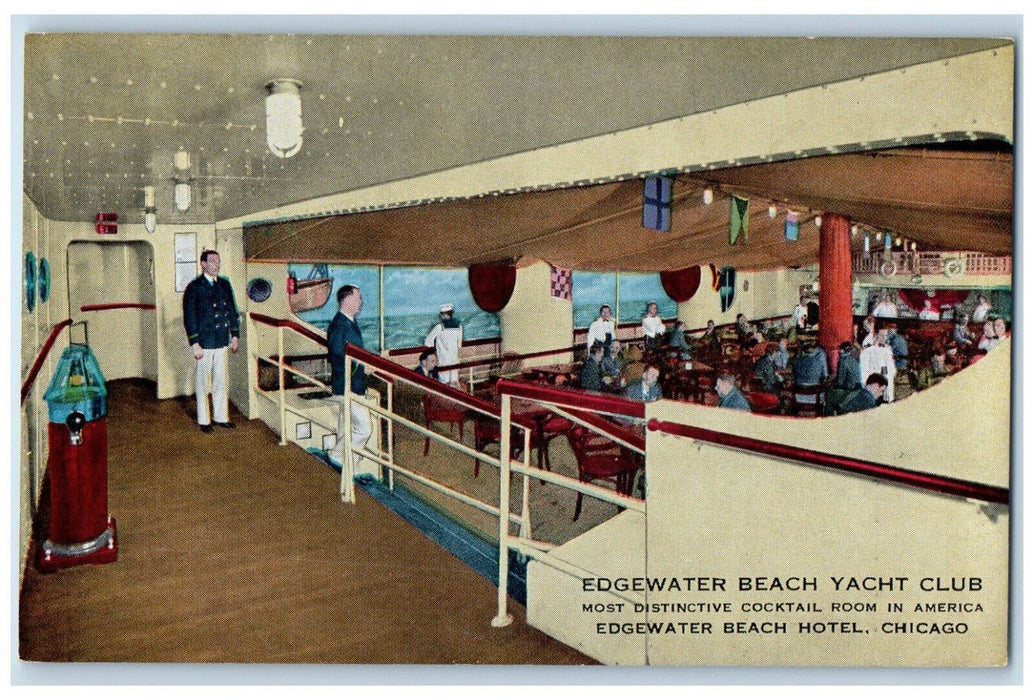 Edgewater Beach Yacht Club Cocktail Beach Hotel Chicago Illinois IL Postcard