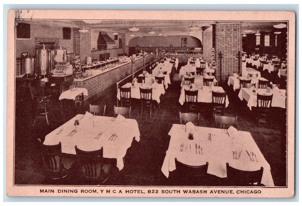 Main Dining Room Y.M.C.A Hotel South Wabash Avenue Chicago Illinois IL Postcard