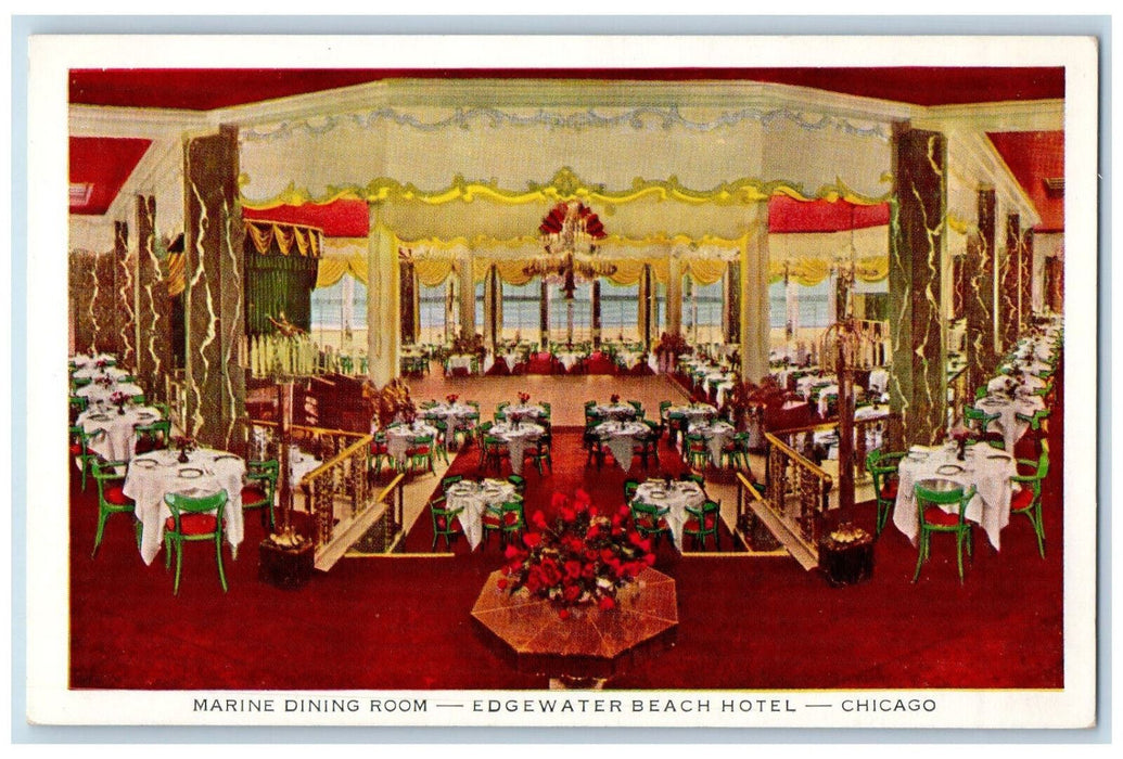 Marine Dining Room Edgewater Beach Hotel Chicago Illinois IL Vintage Postcard