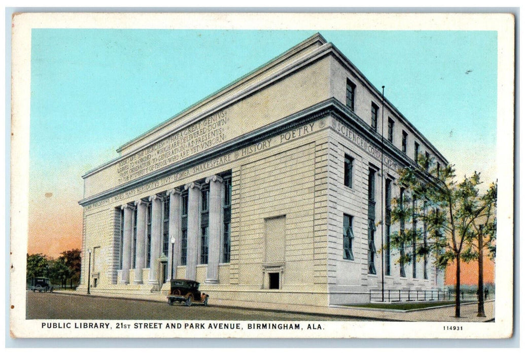 c1930's Public Library 21st Street Park Avenue Birmingham Alabama AL Postcard