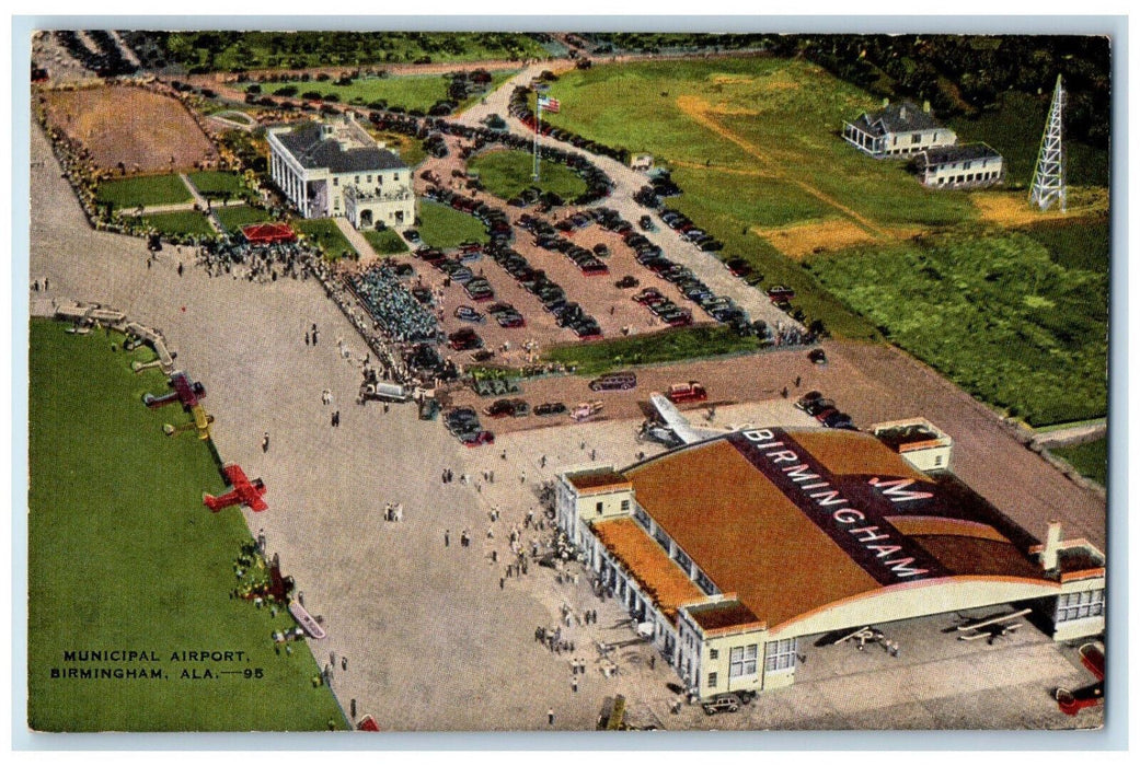 c1950's Aerial View Municipal Airport Birmingham Alabama AL Antique Postcard