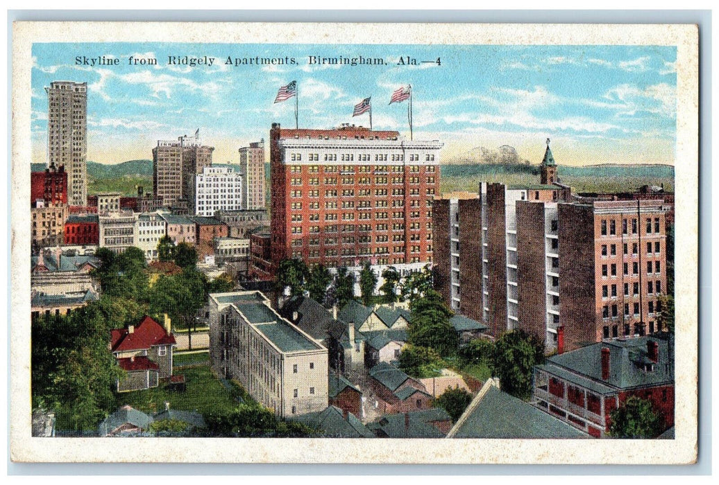 c1920's Skyline from Ridgely Apartments Birmingham Alabama AL Antique Postcard