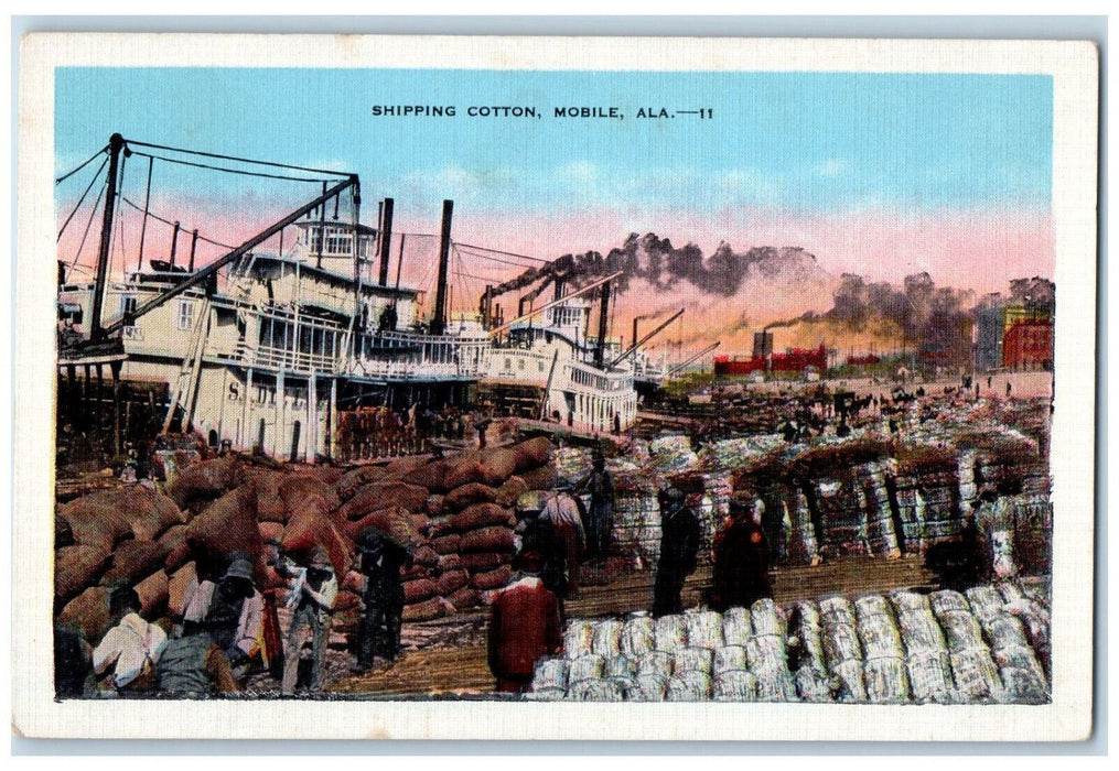 c1930's Steamer Shipping Cotton Mobile Alabama AL Vintage Unposted Postcard