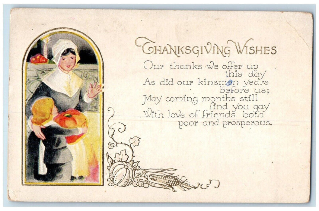 1975 Thanksgiving Wishes Mother And Child Pumpkin Embossed Hartford CT Postcard